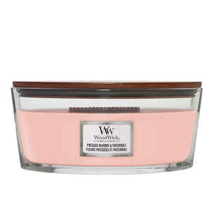 WoodWick Scented Candle Ellipse Pressed Blooms & Patchouli - 9 cm / 19 cm - Scented Candle in Glass - Wooden Wick