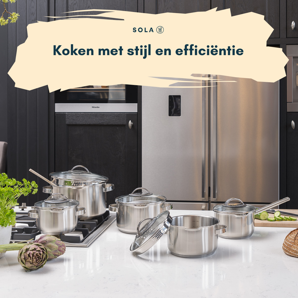 Sola Cookware set Pearl - 4-piece - Induction suitable - stainless steel - Cooking pan ø 16 / 18 / 20 cm -. sauce pan ø 16 cm