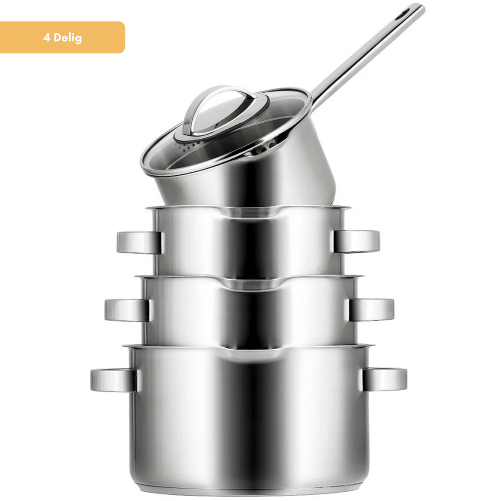 Sola Cookware set Pearl - 4-piece - Induction suitable - stainless steel - Cooking pan ø 16 / 18 / 20 cm -. sauce pan ø 16 cm