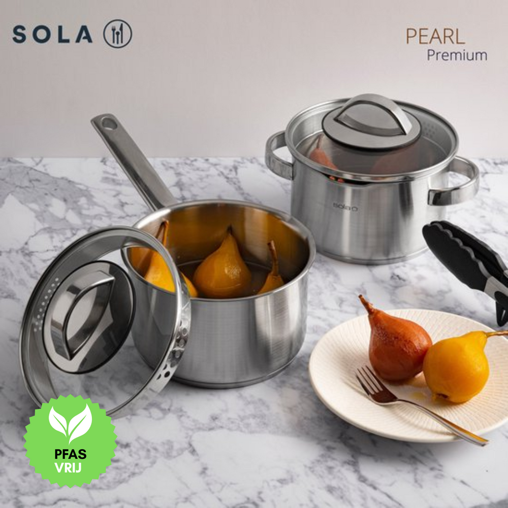 Sola Cookware set Pearl - 4-piece - Induction suitable - stainless steel - Cooking pan ø 16 / 18 / 20 cm -. sauce pan ø 16 cm
