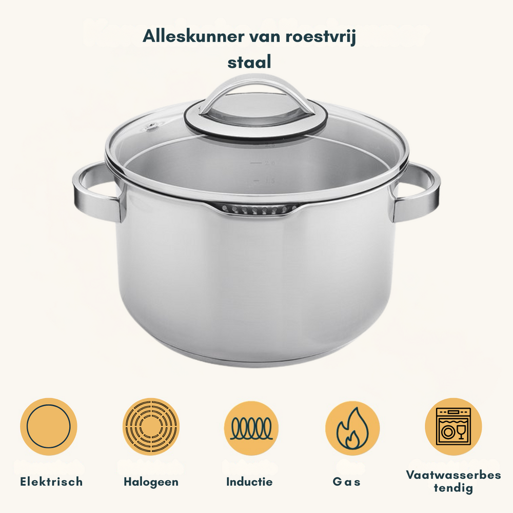 Sola Cookware set Pearl - 4-piece - Induction suitable - stainless steel - Cooking pan ø 16 / 18 / 20 cm -. sauce pan ø 16 cm
