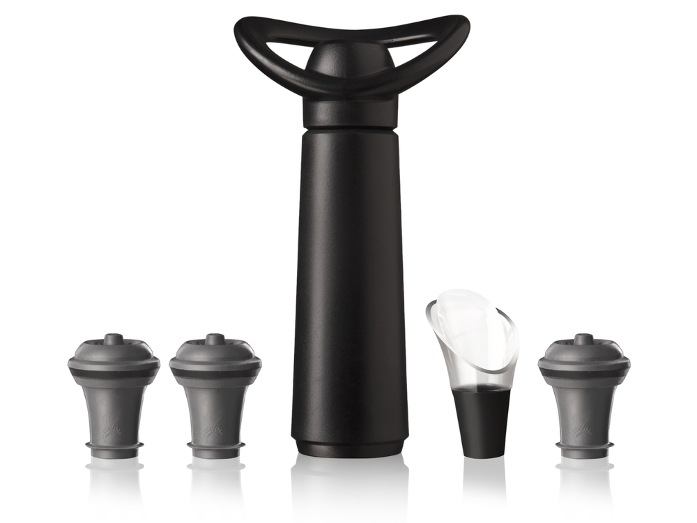 Vacu Vin Wine pump with 3 wine stoppers and wine pourer - Wine Saver Concerto - Black