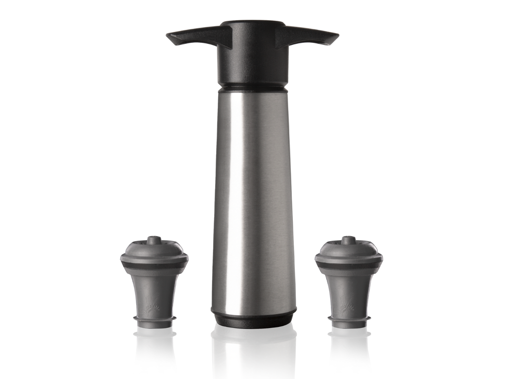 Vacu Vin Wine pump with 2 wine stoppers - Wine Saver stainless steel - Box - Silver