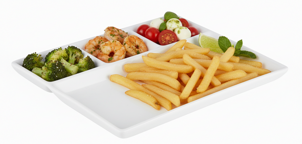 Cookinglife Fondue Plates / Gourmet Plates / BBQ Plates - 3 compartments - White - 26 x 20 cm - 4 pieces