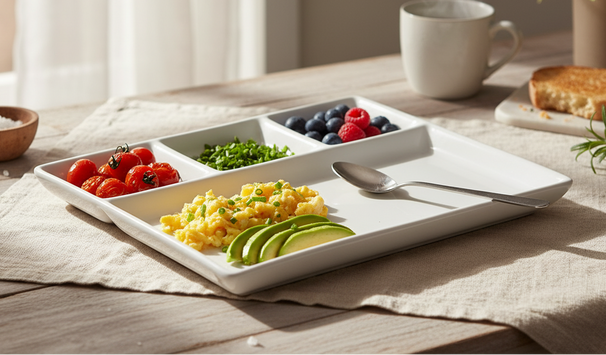 Cookinglife Fondue Plates / Gourmet Plates / BBQ Plates - 3 compartments - White - 26 x 20 cm - 4 pieces