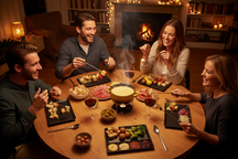 Cookinglife Fondue plates / Gourmet plates / Barbecue plates - 5 compartments - Black - 24 x 24 cm - 4 pieces