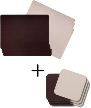 Jay Hill 6 Placemats + 6 Coasters Rectangle - Vegan Leather - Brown / Sand