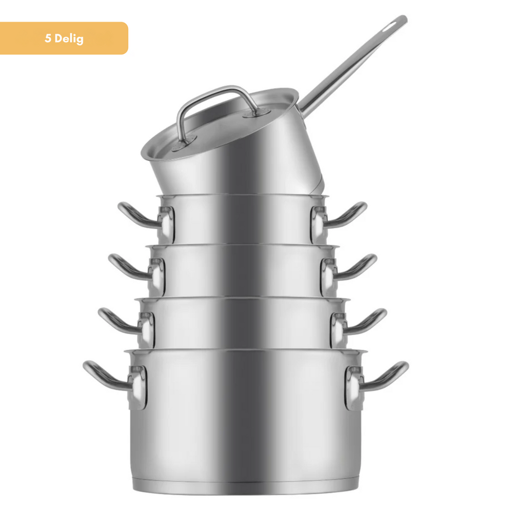 Sola Cookware Set Profiline Deluxe - Stainless Steel - Cooking Pots ø 16, 18, 20, 24 cm & Saucepan ø 16 cm - Suitable for induction - 5 Pieces