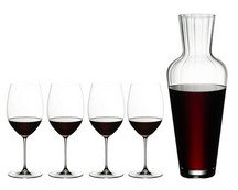 Riedel Wine Glass Set - Red Wine Glasses - Veritas - Cabernet/Merlot + Wine Friendly Decanter