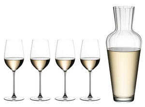 Riedel Wine Glass Set - White Wine Glasses - Veritas - Riesling / Zinfandel + Wine Friendly Decanter