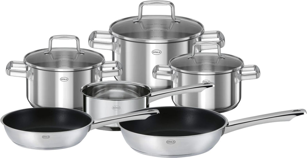 Rosle Pan Set Moments - Cooking Pots + Lids, Saucepan & Frying Pans ø 20 & 28 cm - 6 Piece