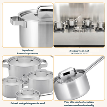 Sola Cookware Set Ruby - Stainless Steel - Cooking Pot ø 16, 18, 20, 24 cm & Saucepan ø 16 cm - Suitable for induction - 5 Pieces