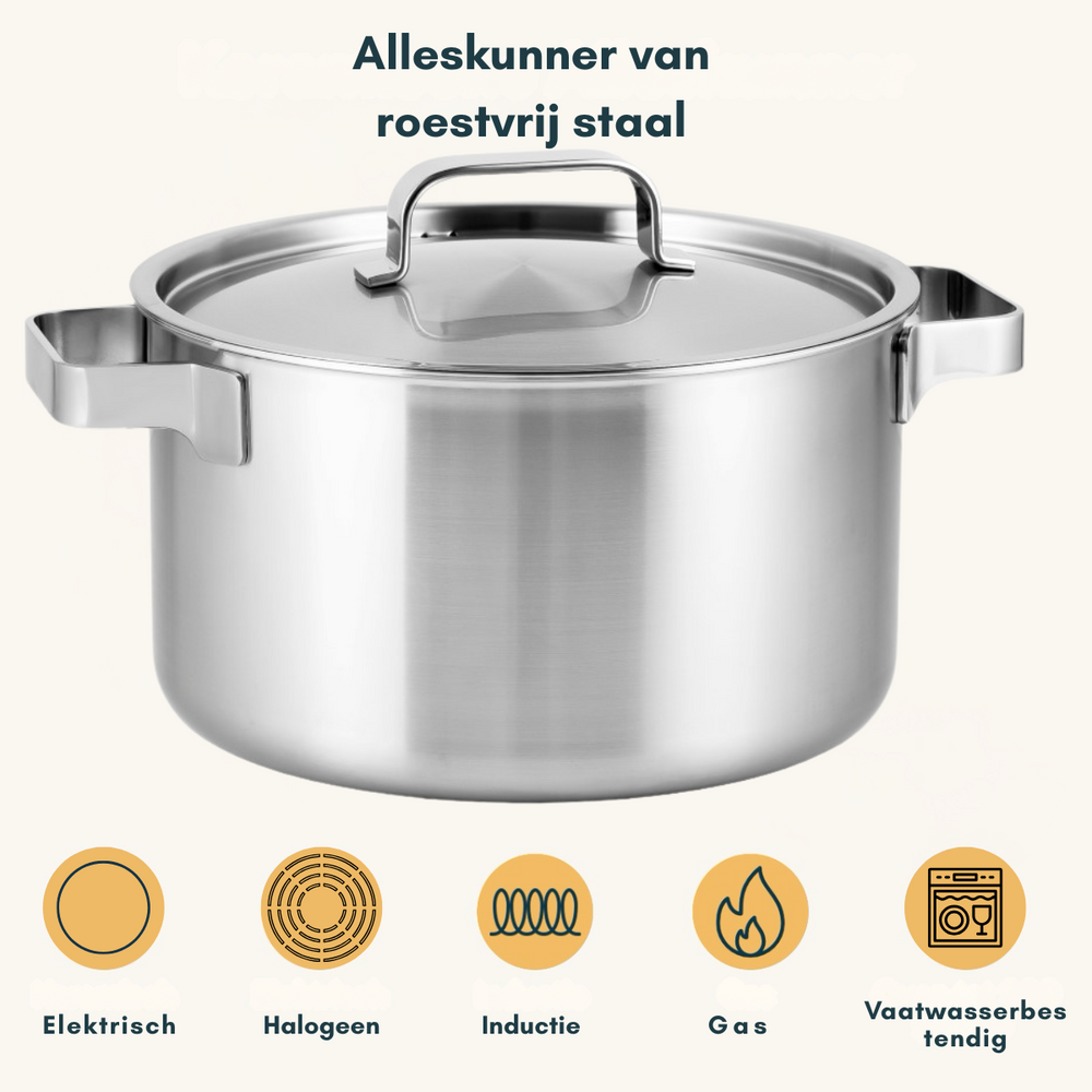 Sola Cookware Set Ruby - Stainless Steel - Cooking Pot ø 16, 18, 20, 24 cm & Saucepan ø 16 cm - Suitable for induction - 5 Pieces