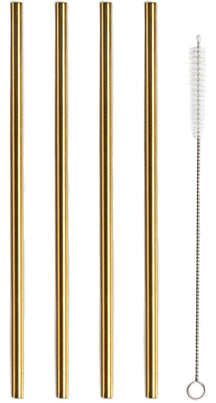 Sareva reusable Straws - with brush - Gold - 4 pieces