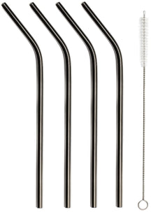 Sareva Reusable straws - with brush - Black - Curved - 4 pieces