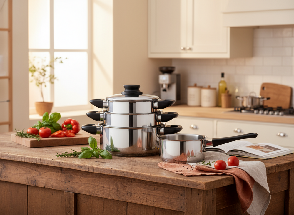 Cookinglife Cookware Set Stainless Steel / Black 4-Piece