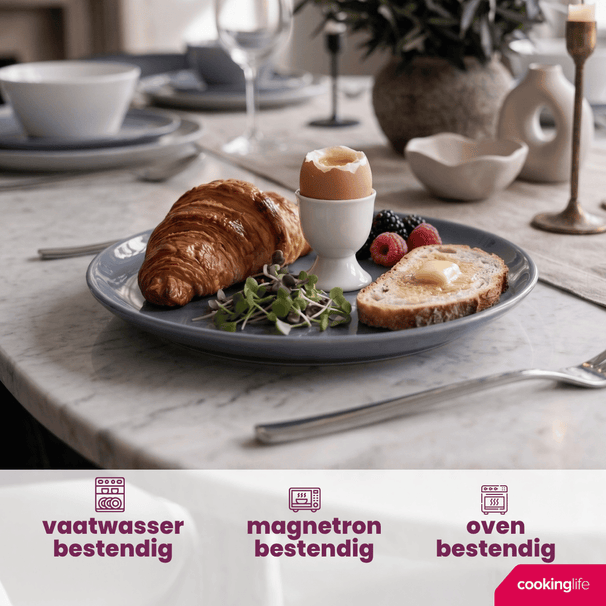 Cookinglife Breakfast Plates / Dessert Plates Siaki - White / Blue / Grey ø 19 cm - Porcelain - 6 pieces