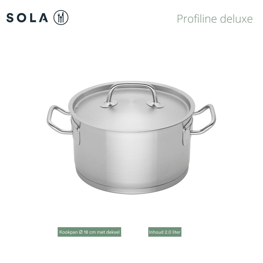 Sola Cookware Set Profiline Deluxe - Stainless Steel - Cooking Pots ø 16, 18, 20, 24 cm & Saucepan ø 16 cm - Suitable for induction - 5 Pieces