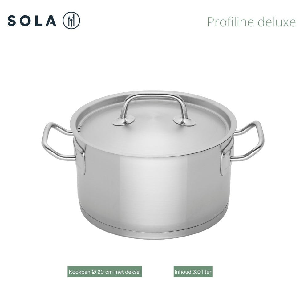 Sola Cookware Set Profiline Deluxe - Stainless Steel - Cooking Pots ø 16, 18, 20, 24 cm & Saucepan ø 16 cm - Suitable for induction - 5 Pieces