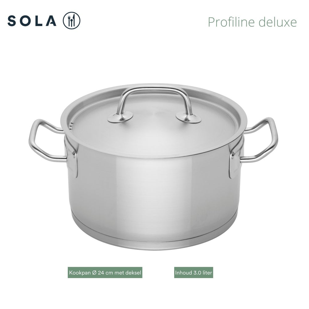 Sola Cookware Set Profiline Deluxe - Stainless Steel - Cooking Pots ø 16, 18, 20, 24 cm & Saucepan ø 16 cm - Suitable for induction - 5 Pieces