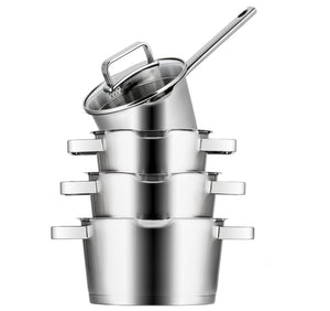 Sola Cookware set Diamond 4-piece stainless steel – downdraft suitable – cooking pots Ø 16, 18, 20 cm & saucepan Ø 16 cm – suitable for all heat sources