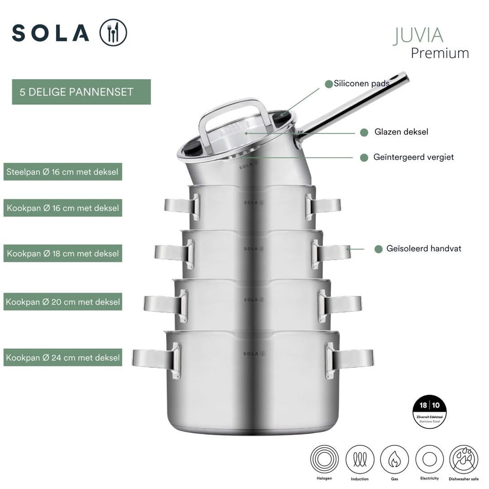 Sola Cookware set Juvia - 5 piece set - Induction & Downdraft suitable