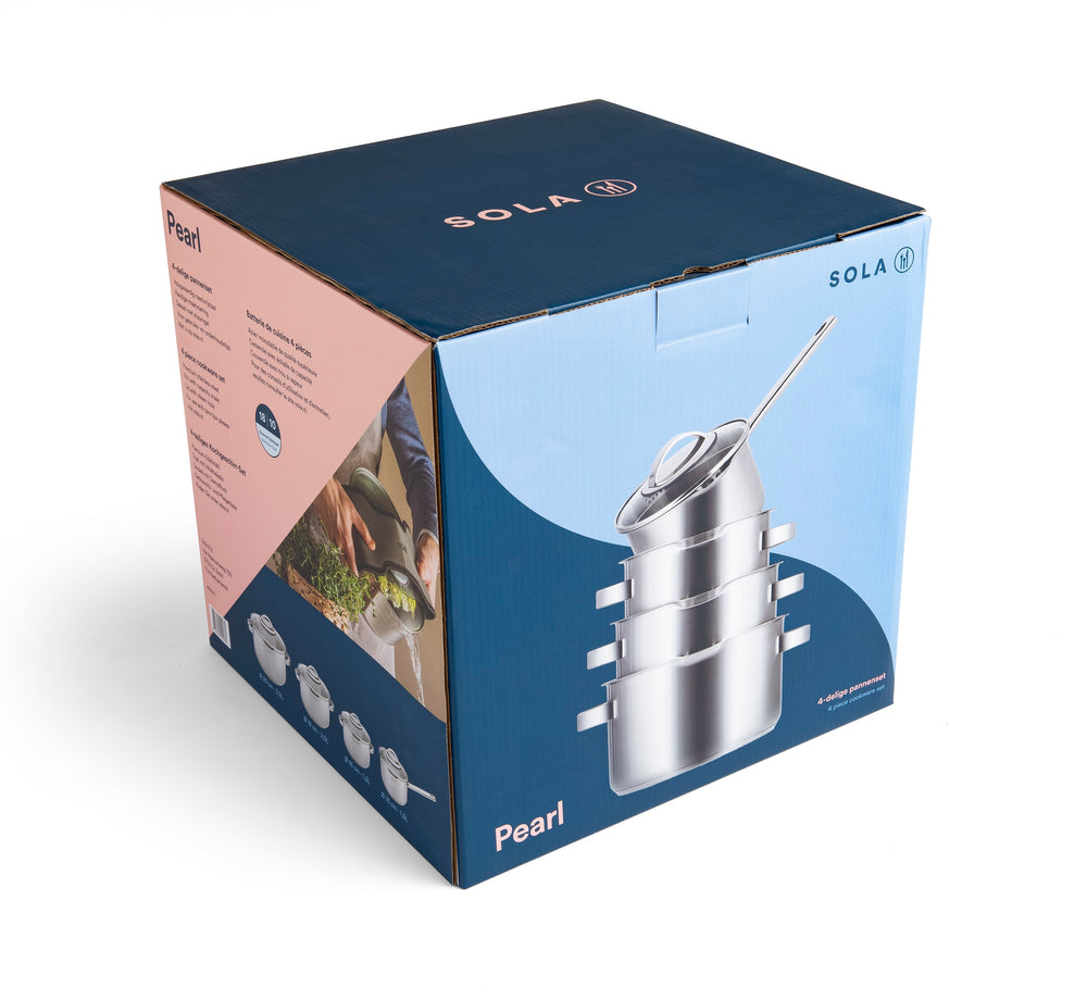 Sola Cookware set Pearl - 4-piece - Induction suitable - stainless steel - Cooking pan ø 16 / 18 / 20 cm -. sauce pan ø 16 cm
