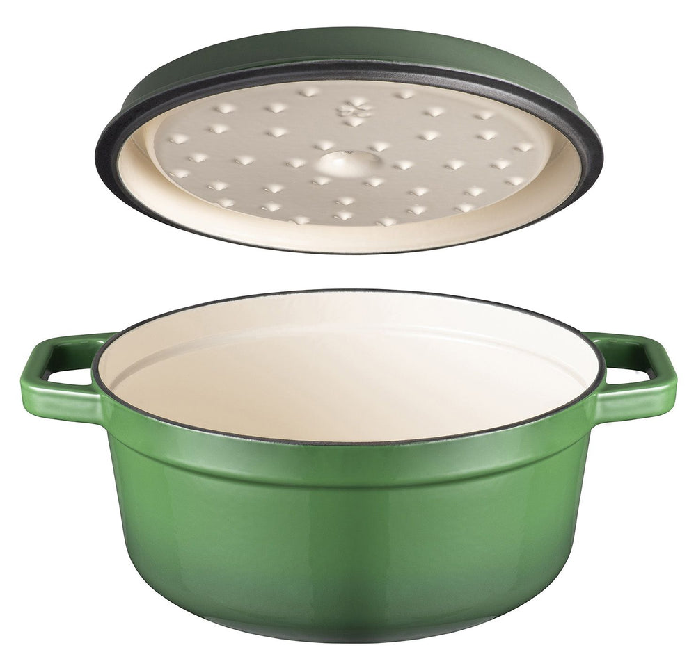 Sola Casserole with lid Cast Iron - Green - ø 24 cm / 3.2 Liters - Enameled non-stick coating