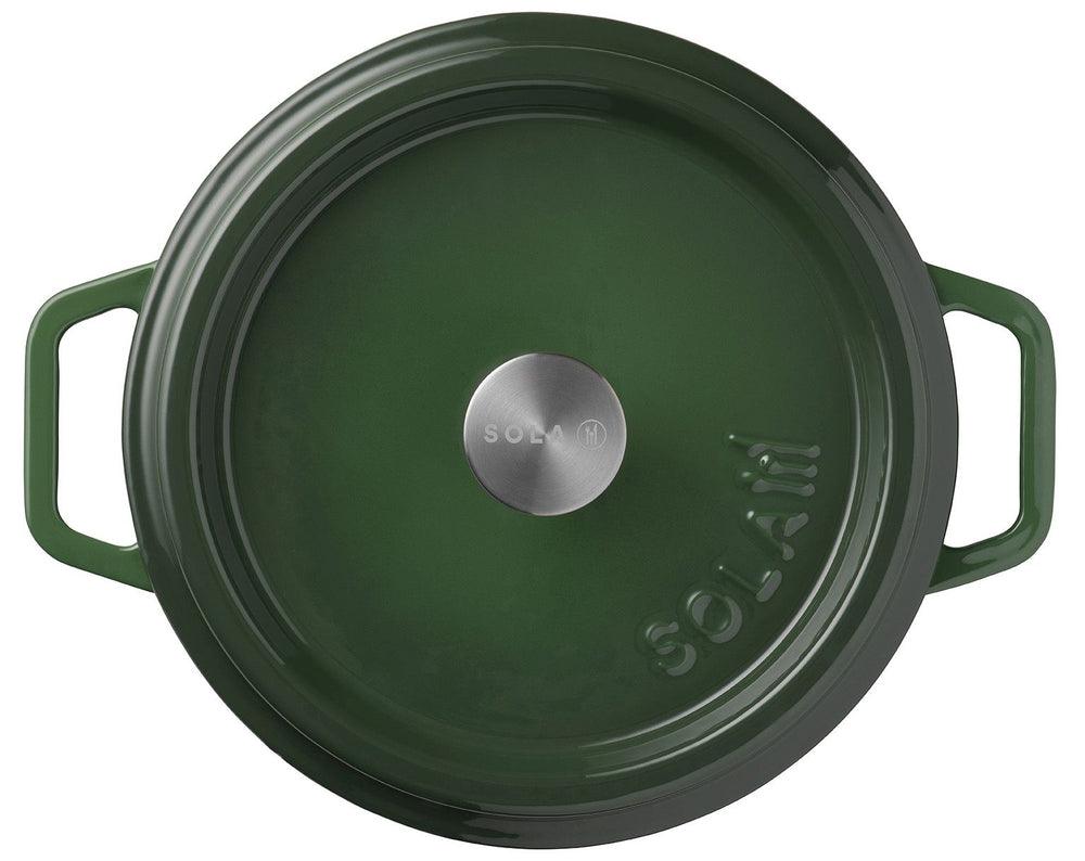 Sola Casserole with lid Cast Iron - Green - ø 24 cm / 3.2 Liters - Enameled non-stick coating