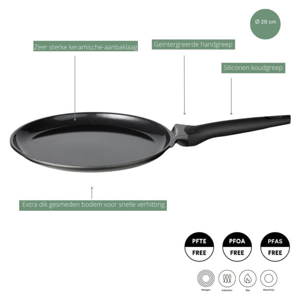 Sola Crepepan / Pancake Pan Ceramic Deluxe - Suitable for induction - Ceramic non-stick coating - ø 28 cm