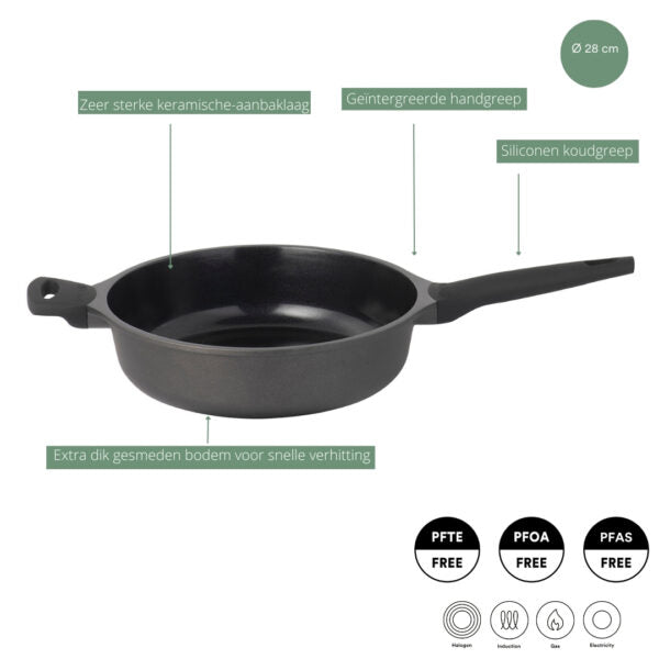 Sola Frying Pan with Lid Ceramic Deluxe - Induction Suitable - Ceramic Non-Stick Coating - ø 28 cm