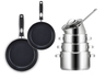 Sola Cookware set Pearl 6-piece stainless steel – downdraft suitable – cooking pots Ø 16, 18, 20 cm & saucepan Ø 16 cm + BEKA frying pans Ø 24, 28 cm – suitable for all heat sources