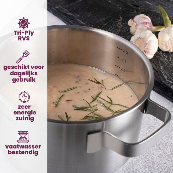 Sola Cookware Set Ruby - Stainless Steel - Cooking Pot ø 16, 18, 20, 24 cm & Saucepan ø 16 cm - Suitable for induction - 5 Pieces