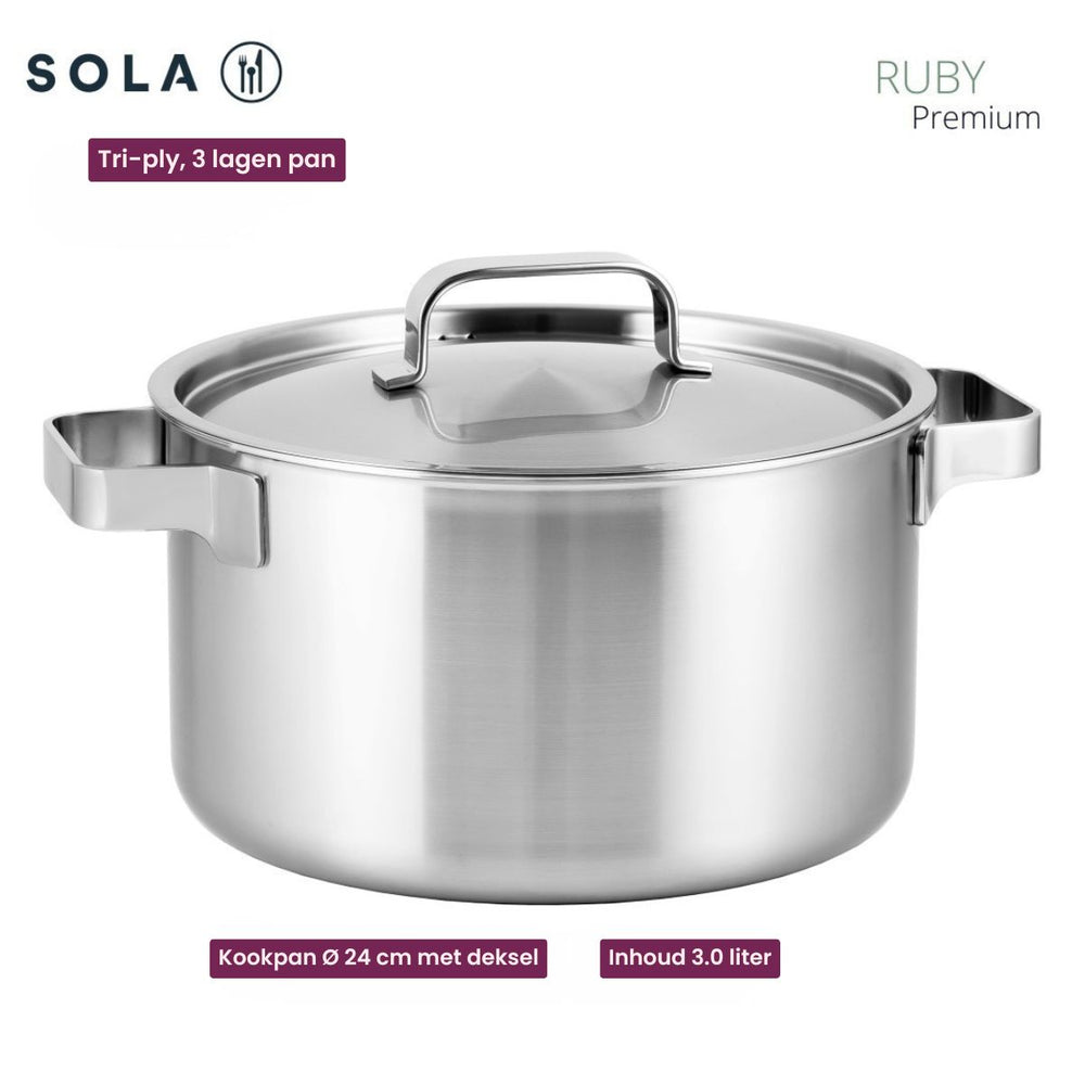 Sola Ruby 7-piece pan set - Saucepan ø 16, 18, 20 and 24 cm and saucepan ø 16 cm & BEKA frying pans ø 24 & 28 cm