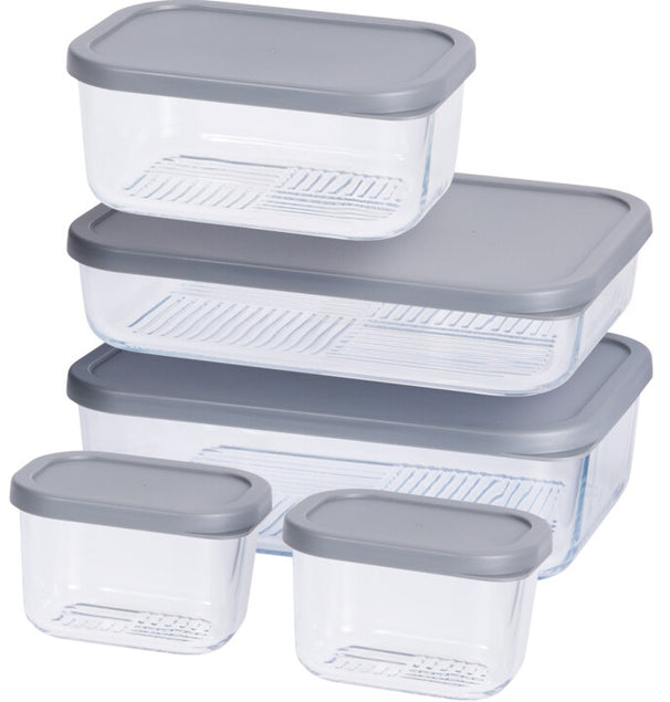 Cookinglife Storage Containers - Glass - Grey - 5 Pieces