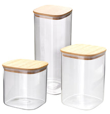 Cookinglife Storage Jars Set - Glass Bamboo Lid - Store Dry Ingredients - 3 pieces