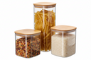Cookinglife Storage Jars Set - Glass Bamboo Lid - Store Dry Ingredients - 3 pieces