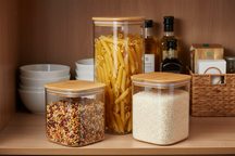 Cookinglife Storage Jars Set - Glass Bamboo Lid - Store Dry Ingredients - 3 pieces