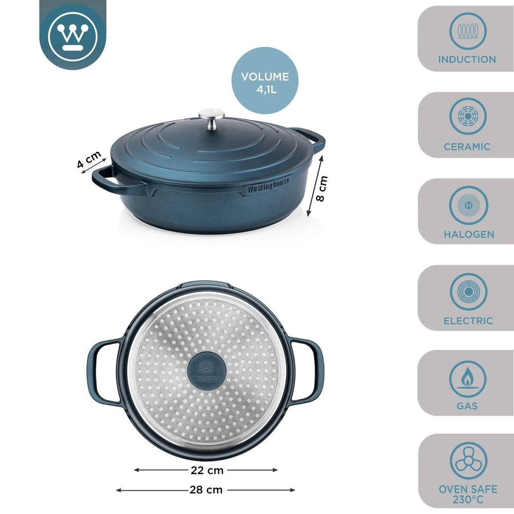 Westinghouse sauté pan - Sauteuse - Performance - Bravery Blue - ø 28 cm / 4.1 liter - standard non-stick coating