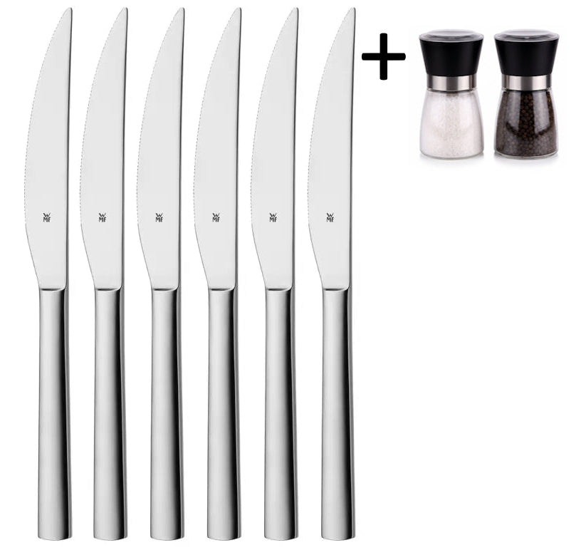 WMF Steak Knives Nuova - 6 pieces - Including FREE Cookinglife Pepper and Salt Mill Set