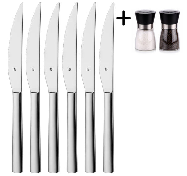 WMF Steak Knives Nuova - 6 pieces - Including FREE Cookinglife Pepper and Salt Mill Set