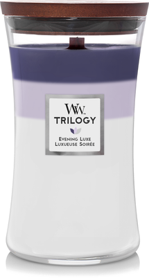 WoodWick Scented Candle Large Trilogy Evening Luxe - 18 cm / ø 10 cm - Scented Candle in Glass - Wooden Wick