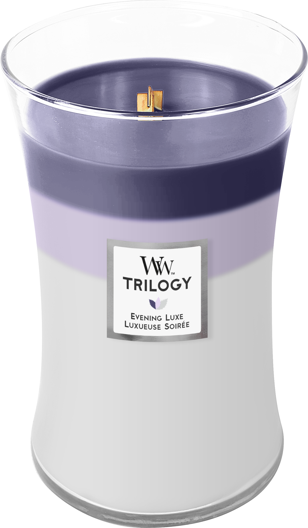 WoodWick Scented Candle Large Trilogy Evening Luxe - 18 cm / ø 10 cm - Scented Candle in Glass - Wooden Wick