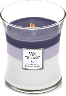 WoodWick Scented Candle Medium Trilogy Evening Luxe - 11 cm / ø 10 cm - Scented Candle in Glass - Wooden Wick