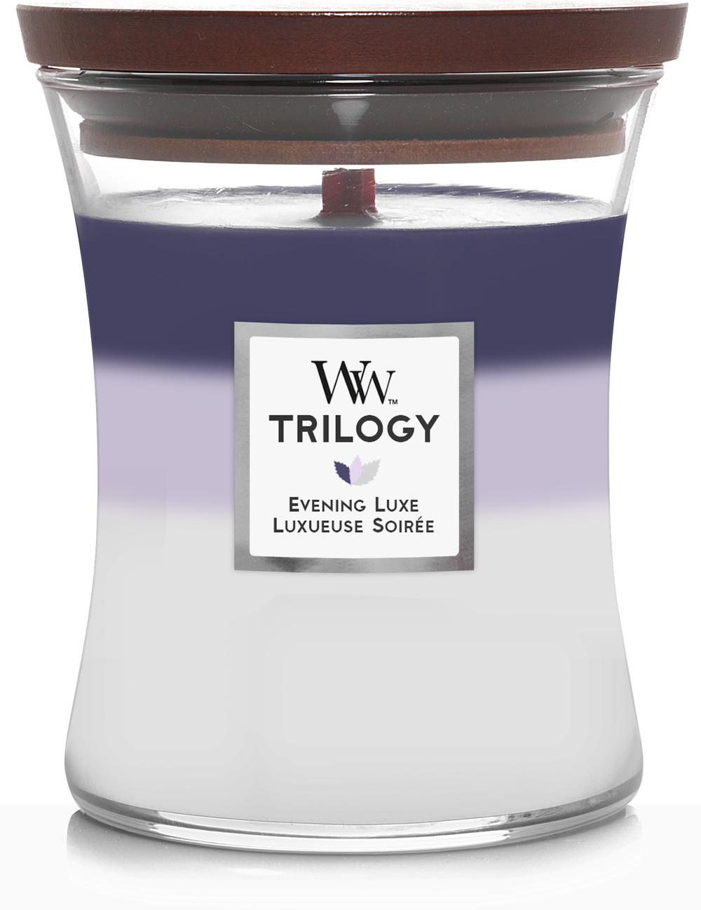 WoodWick Scented Candle Medium Trilogy Evening Luxe - 11 cm / ø 10 cm - Scented Candle in Glass - Wooden Wick