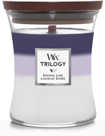 WoodWick Scented Candle Medium Trilogy Evening Luxe - 11 cm / ø 10 cm - Scented Candle in Glass - Wooden Wick