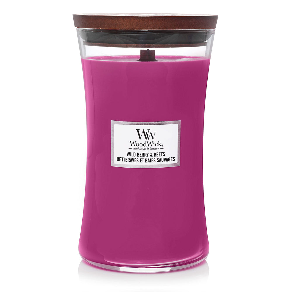 WoodWick Scented Candle Large Wild Berry & Beets - 18 cm / ø 10 cm - Scented Candle in Glass - Wooden Wick