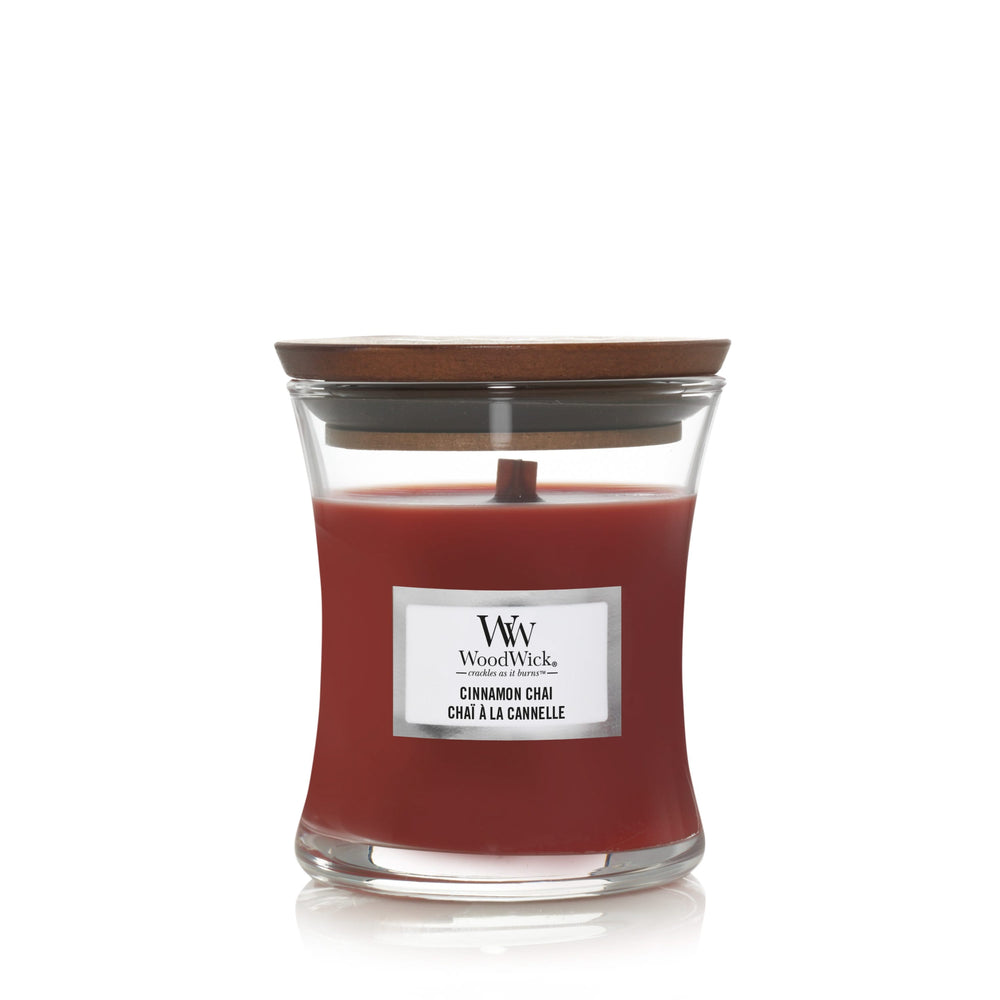 WoodWick Scented Candle Mini Cinnamon Chai - 8 cm / ø 7 cm - Scented Candle in Glass - Wooden Wick