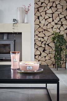 WoodWick Scented Candle Ellipse Pressed Blooms & Patchouli - 9 cm / 19 cm - Scented Candle in Glass - Wooden Wick