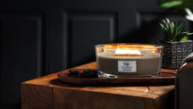 WoodWick Scented Candle Ellipse Sand & Driftwood - 9 cm / 19 cm - Scented Candle in Glass - Wooden Wick